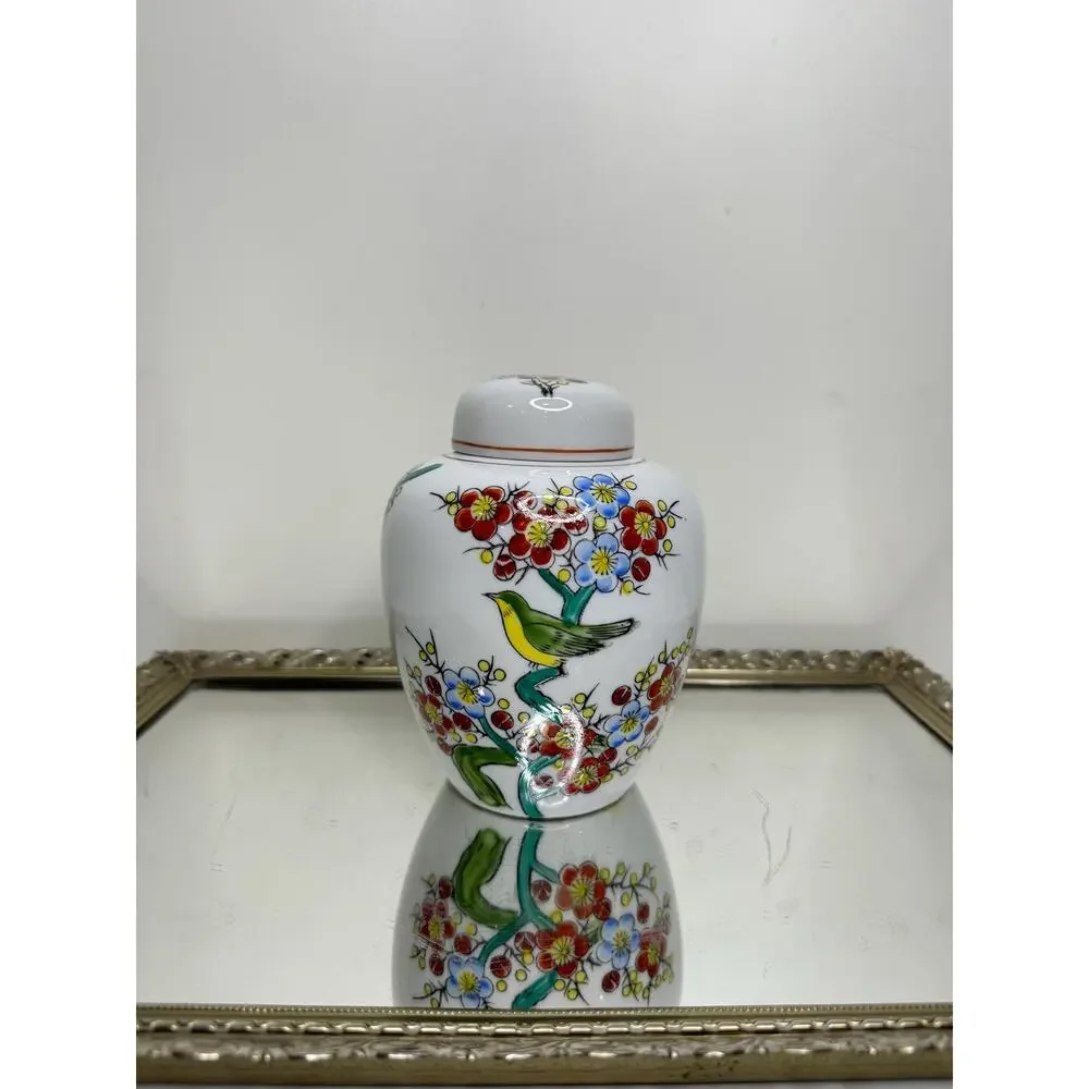 Hand Crafted Japenese Lidded Ginger Jar Bird Floral Motiff